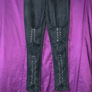 NWOT Faux Leather Black Tie Up Sexy Pants Size S/M